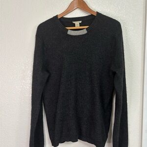 White + Warren 100% Cashmere Crewneck Sweater Charcoal Grey Contrast Trim Small